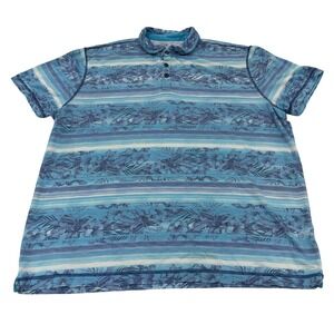 Paradise Collection Polo Shirt Blue Floral Striped Tropical Beach Casual XXL Men